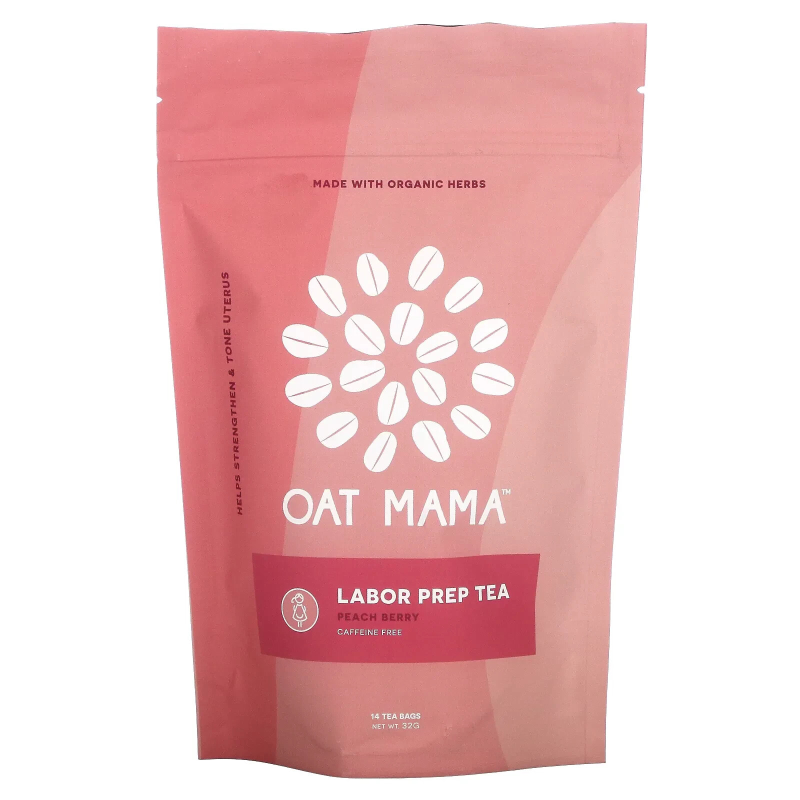 Oat Mama, Labor Prep Tea, персик и ягоды, 14 чайных пакетиков, 32 г