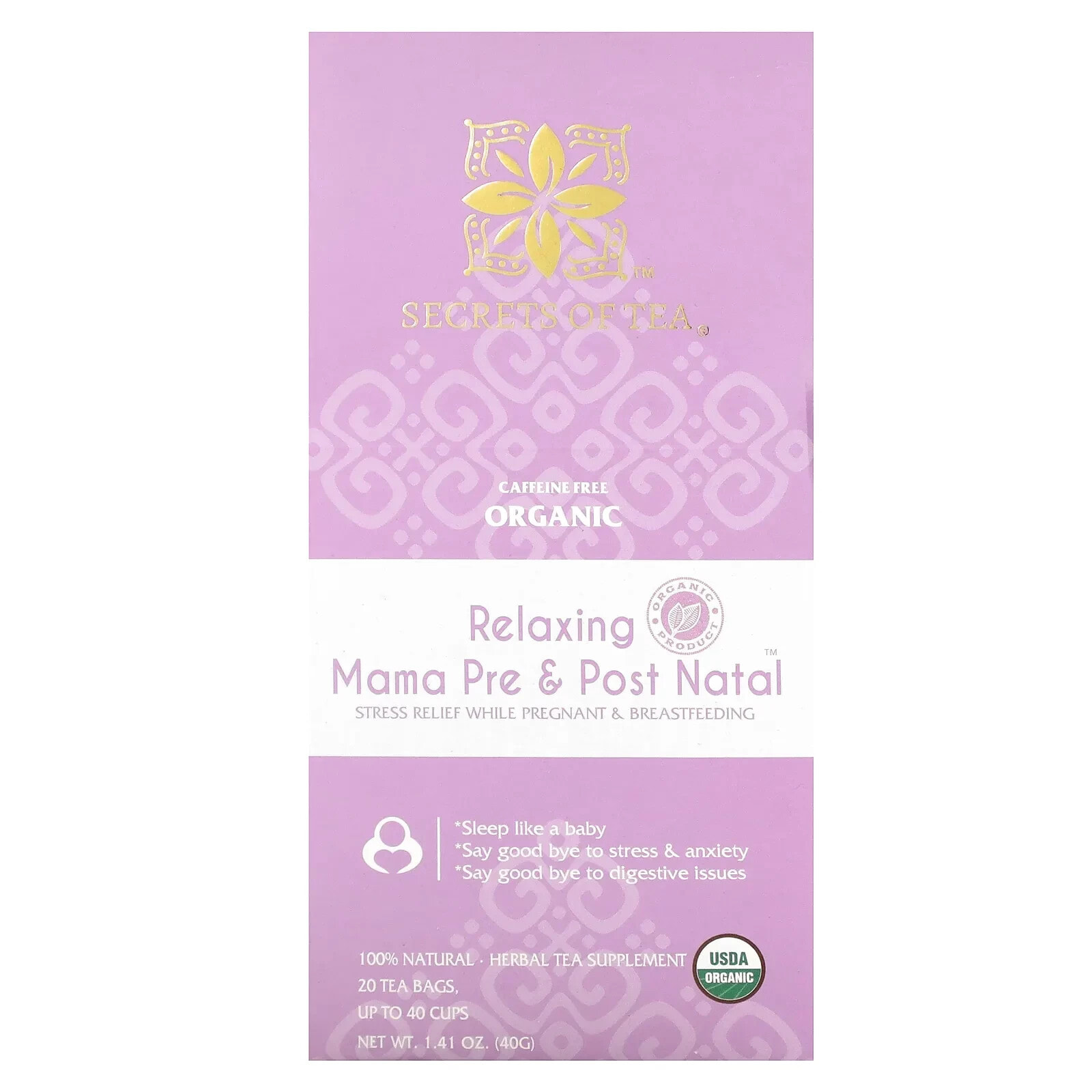 Secrets of Tea, Organic Relaxing Mama Pre & Post Natal, Caffeine Free, 20 Tea Bags, 1.41 oz (40 g)