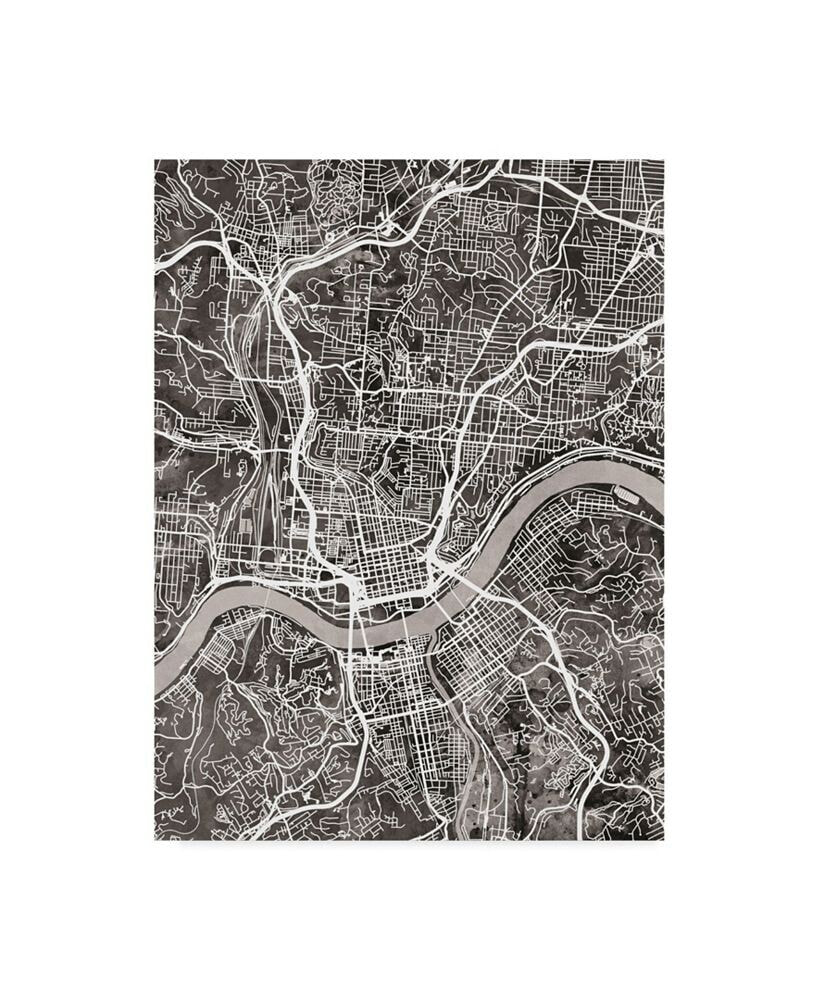 Trademark Global michael Tompsett Cincinnati Ohio City Map Black Canvas Art - 15
