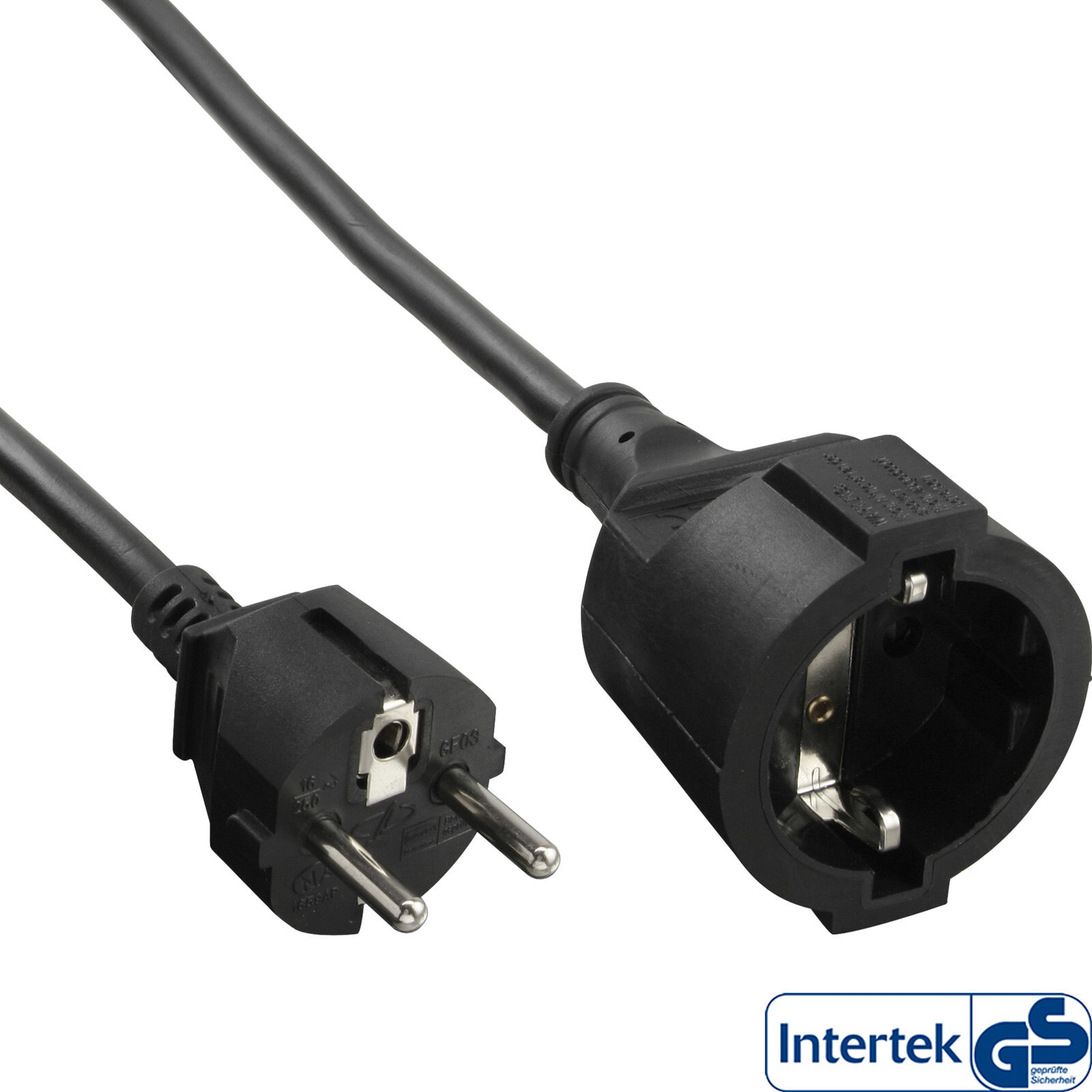InLine Power extension cable - black - 1m - 1 m - CEE7/7 - CEE7/7 - H05VV-F3G - 230 V