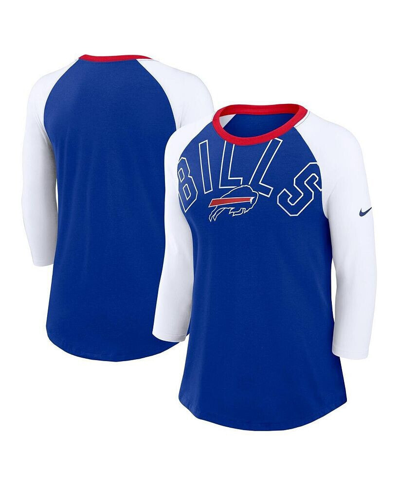 Nike women's Royal, White Buffalo Bills Knockout Arch Raglan Tri-Blend 3/4-Sleeve T-shirt