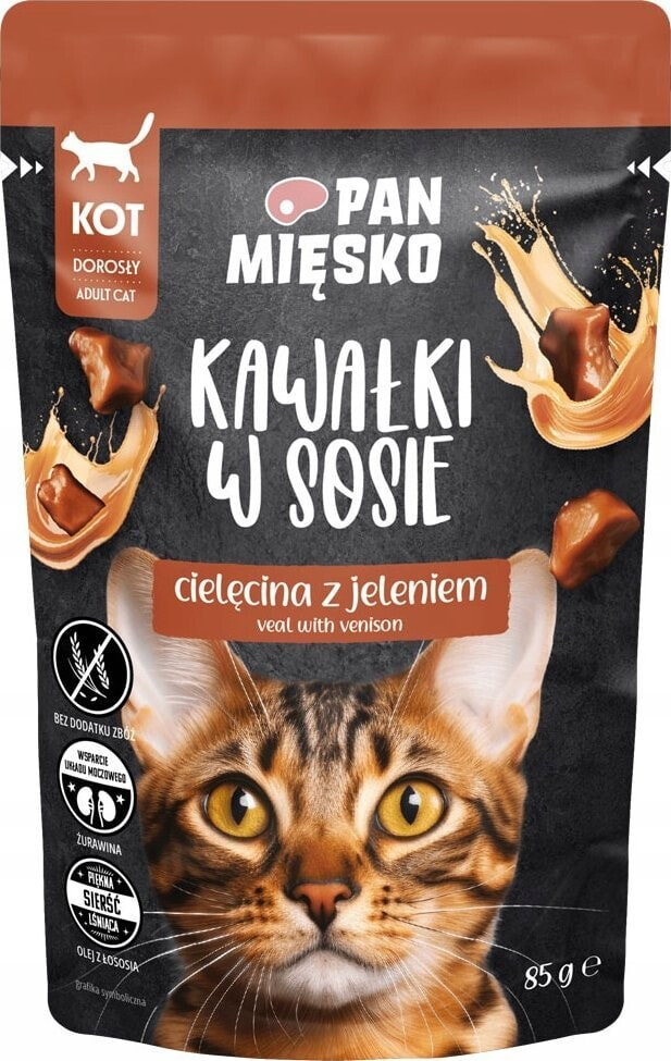 Pan Mięsko PAN MIĘSKO Kawałki w sosie Cielęcina z jeleniem (dorosły) - Karma mokra dla kota - 85g