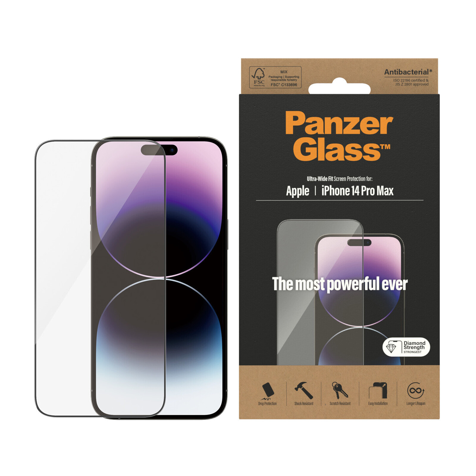 PanzerGlass ™ Screen Protector Apple iPhone 14 Pro Max | Ultra-Wide Fit -  Apple - Apple - iPhone 14 Pro Max - Dry application - Scratch resistant -  Shock resistant - Anti-bacterial -