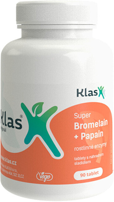 Klas Super Bromelain + Papain Комплекс с бромелайном и папаином для нормального функционирования пищеварительного тракта и контроля веса  500 мг + 90 таблеток