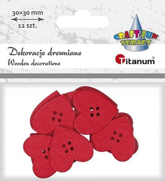 Декоративный элемент или материал для детского творчества Titanum Drewniane serca czerwone 30x30mm 12szt