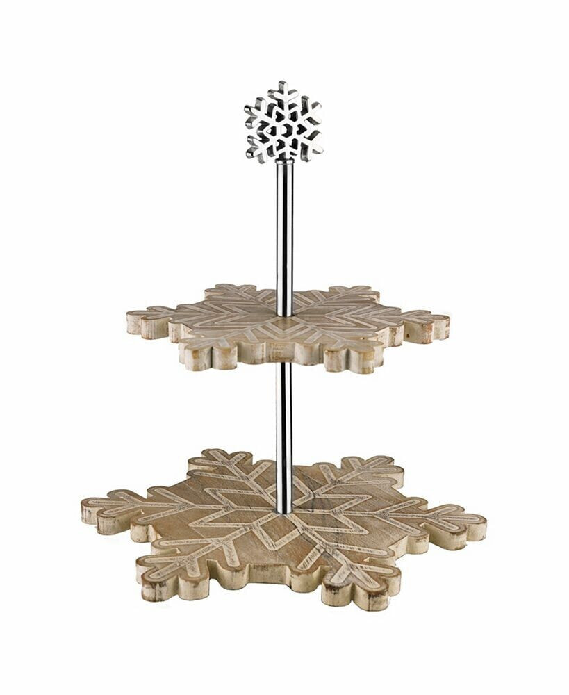 Godinger 2 Tier Shaped Snowflake Server in Acacia Wood with a Washed Finish
