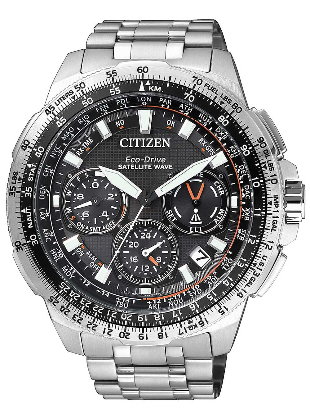 Мужские наручные часы с серебряным браслетом Citizen CC9020-54E Eco-Drive Promaster-Sky Satellite-Wave GPS Titanium 47mm 20 ATM