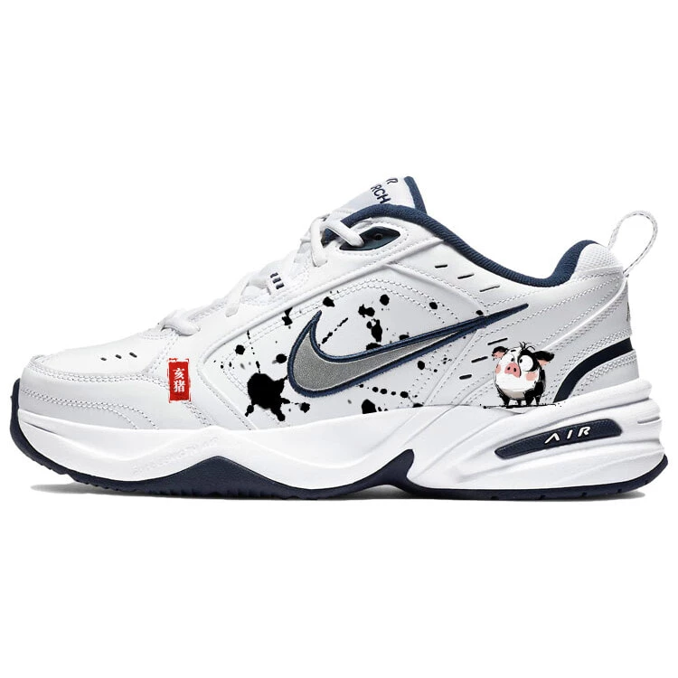 Nike Air Monarch 4 Cushioning Anti-Slip And Wear-Resistant Low-Top Chunky Sneakers Unisex White Blue