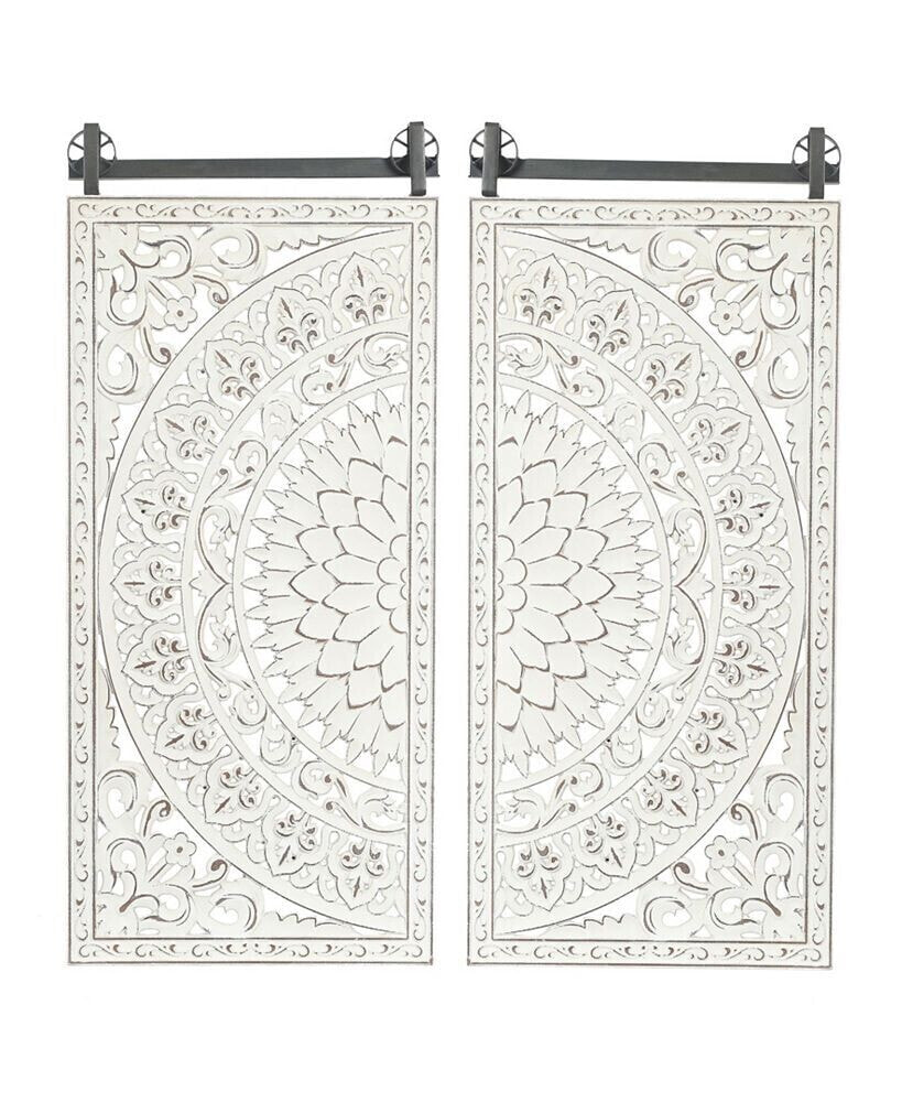 Luxen Home set of 2 Decorative Carved Floral-Patterned MDF Wall Panel