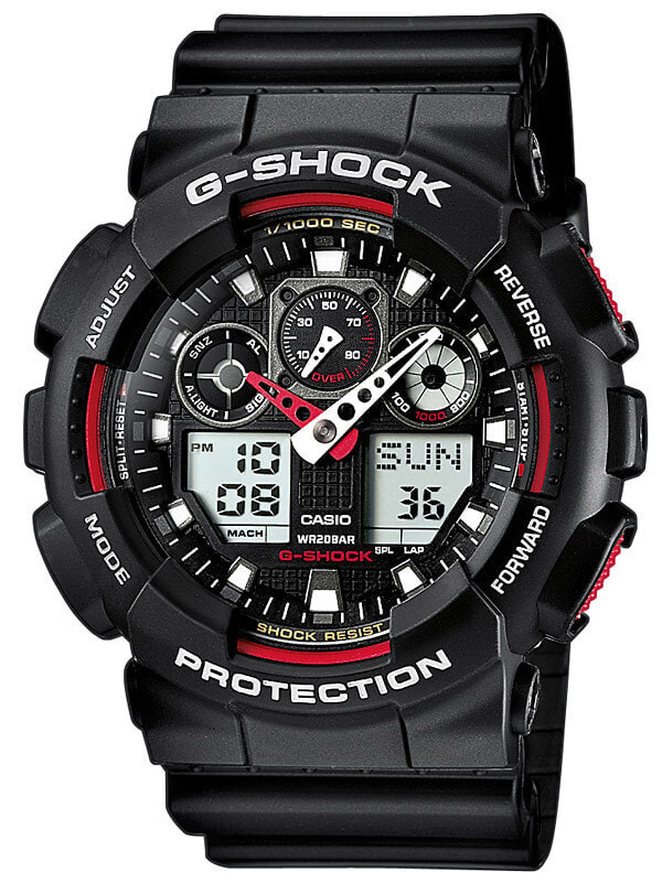 Мужские наручные электронные часы с черным браслетом CASIO GA-100-1A4ER G-SHOCK 51mm 20 ATM