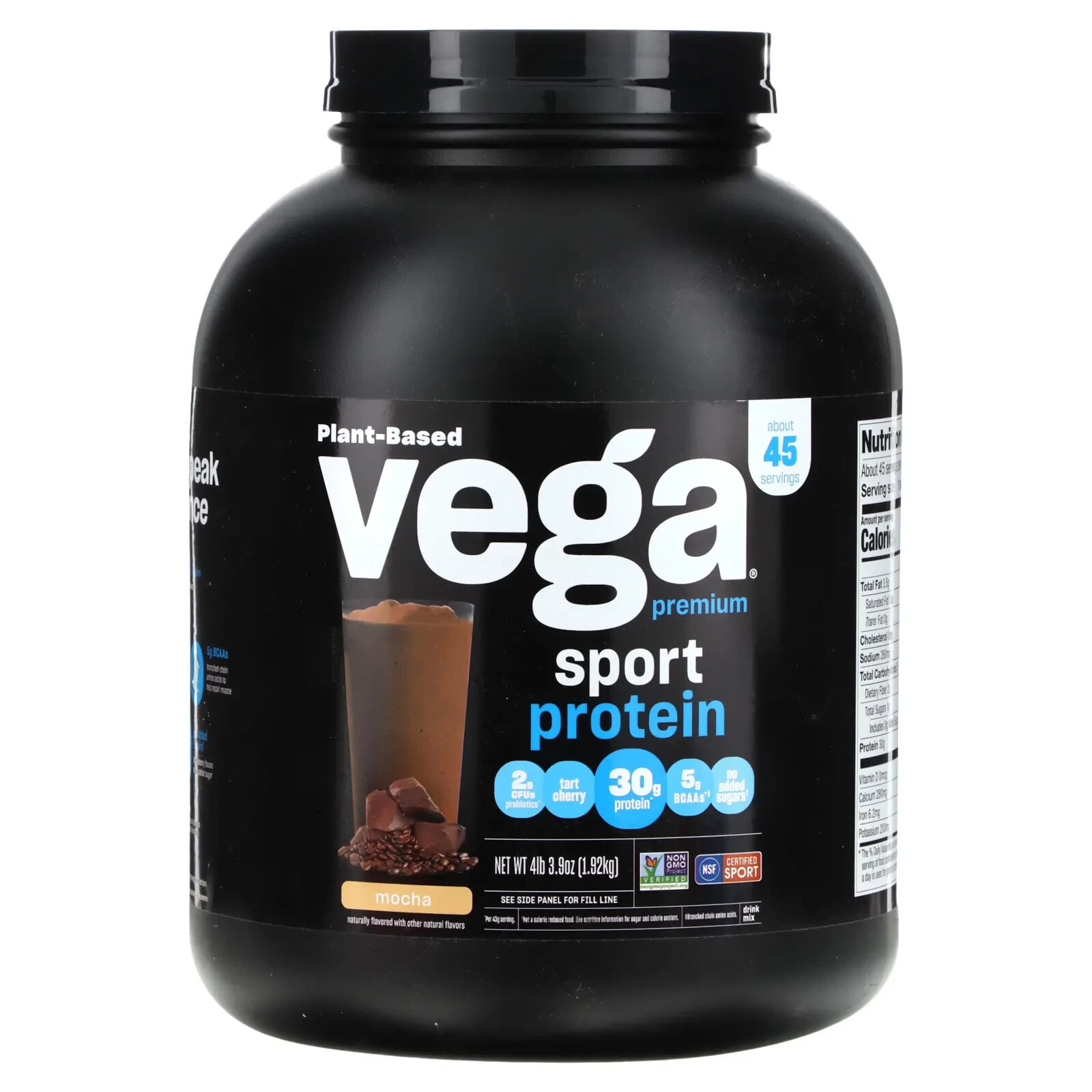 Vega, Sport, Plant Based Premium Protein Powder, Peanut Butter, 4 lbs (1.93 kg)