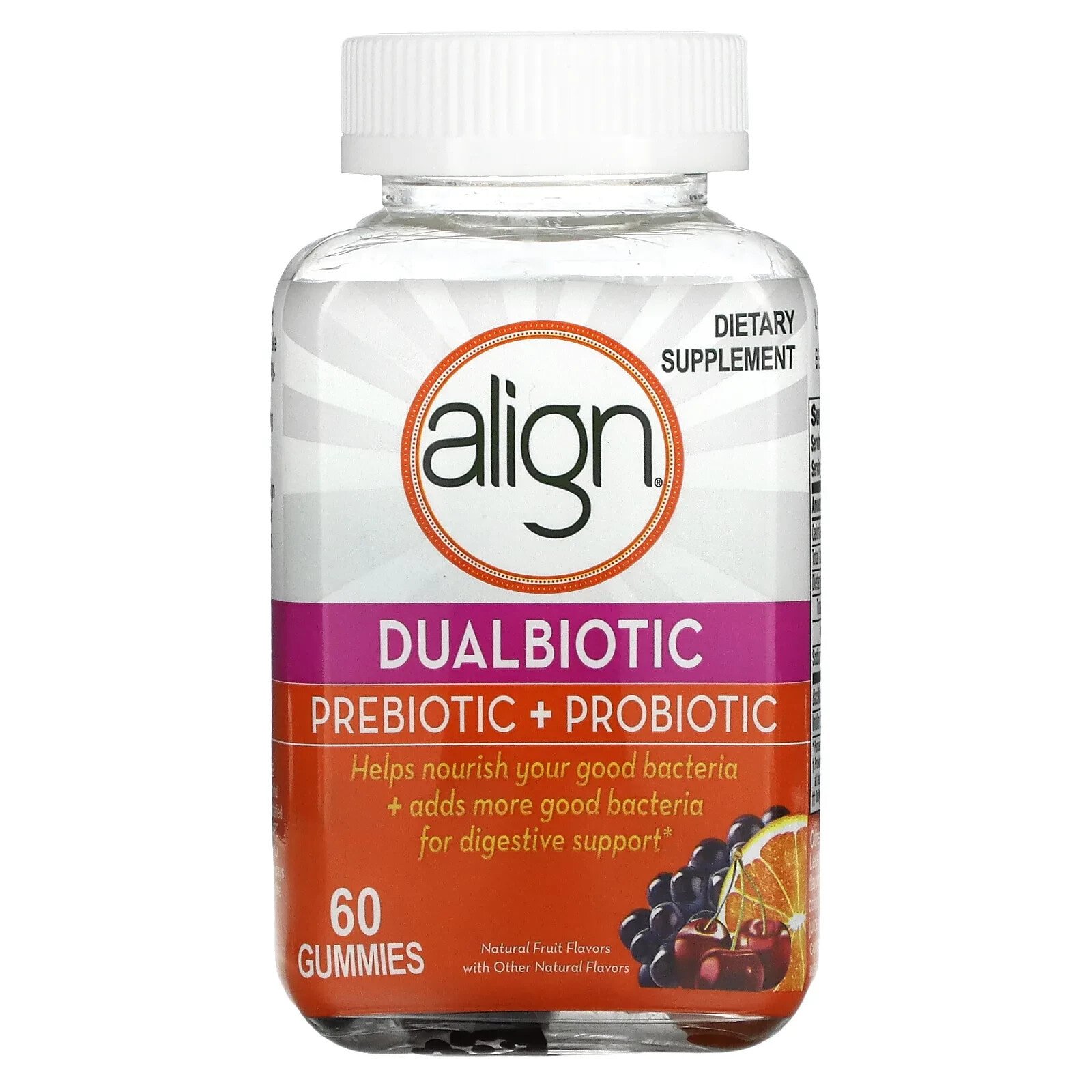 Элигн Пробиотикс, Dualbiotic, пребиотик и пробиотик, натуральные фрукты, 60 жевательных таблеток