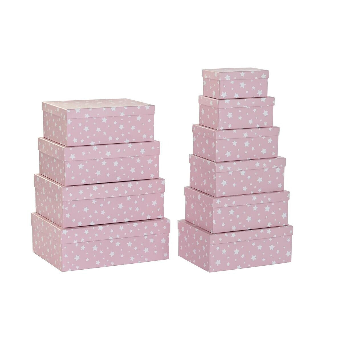 Set of Stackable Organising Boxes DKD Home Decor White Children's Light Pink Cardboard (43,5 x 33,5 x 15,5 cm)