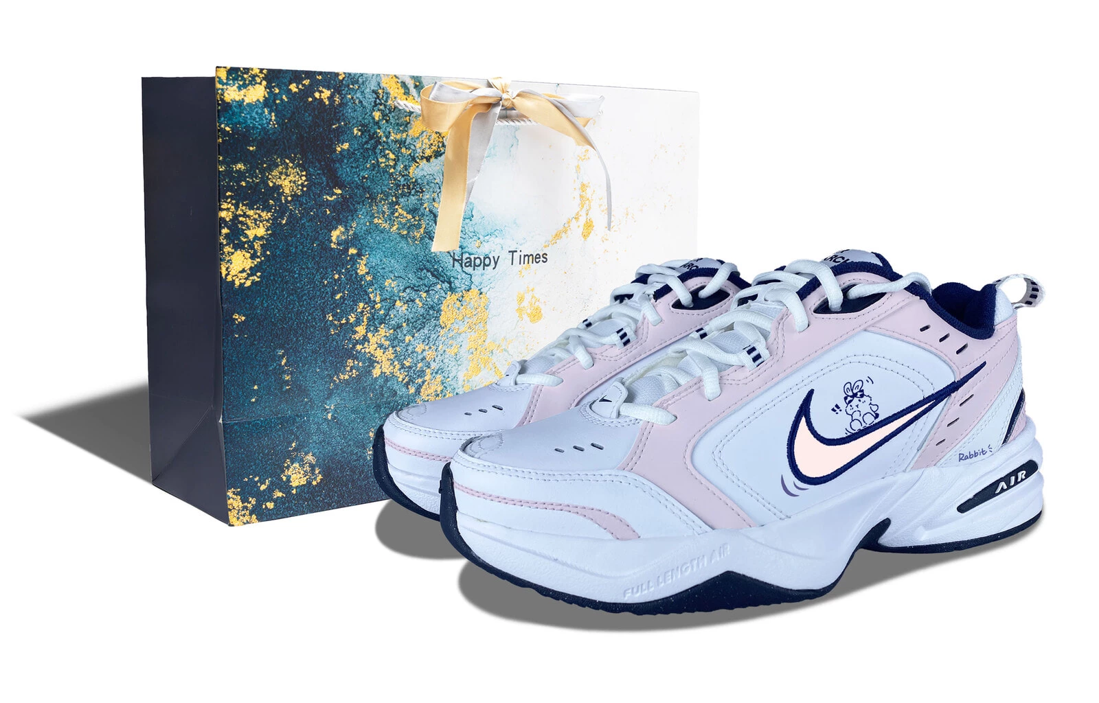 Nike Air Monarch 4 Gardening Home Anti-Slip Wear-Resistant Low-Top Chunky Sneakers Unisex White Pink