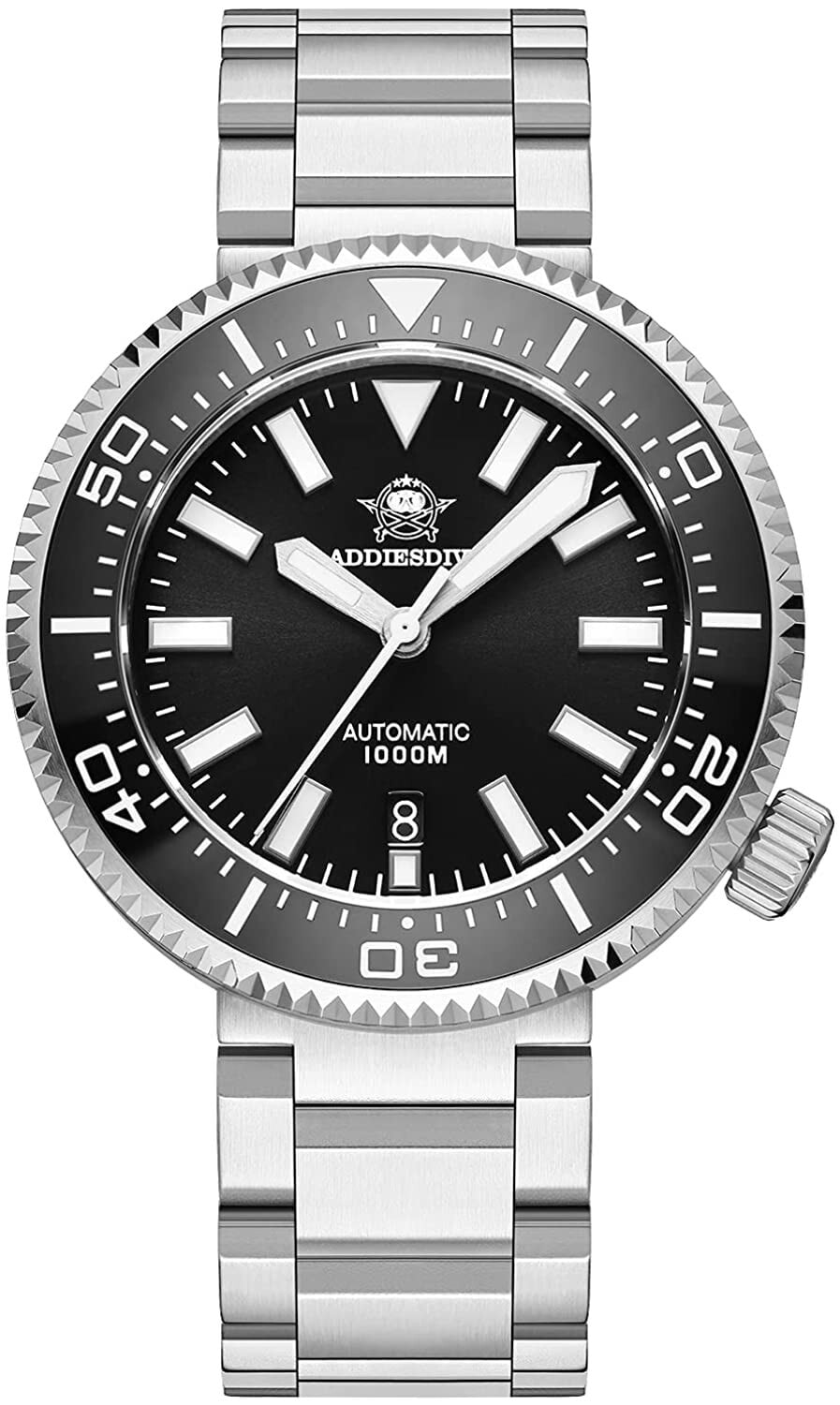 Мужские наручные часы с серебряным браслетом ADDIESDIVE Men's Automatic Watch 1000 m Waterproof Wrist Watches with Sapphire Glass Stainless Steel Strap / Diving Watch Men