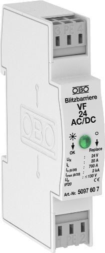 Молниезащита и заземление Bettermann Ogranicznik przepięć dla systemów dwużyłowych 80VDC 0,7kA 1,2kV VF24-AC/DC (5097607)