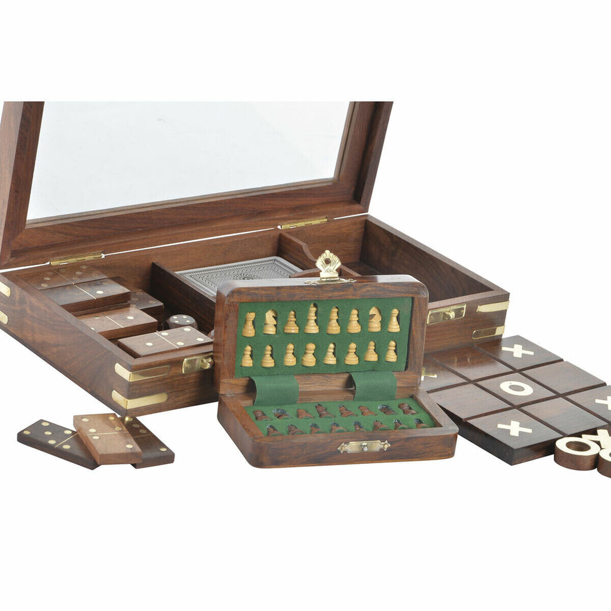 Board game DKD Home Decor Crystal Brass Rosewood (29.5 x 14.5 x 6 cm) (2 x 2 x 2 cm) (12,5 x 12,5 x 1 cm) (2,5 x 5 x 1 cm) (2,5