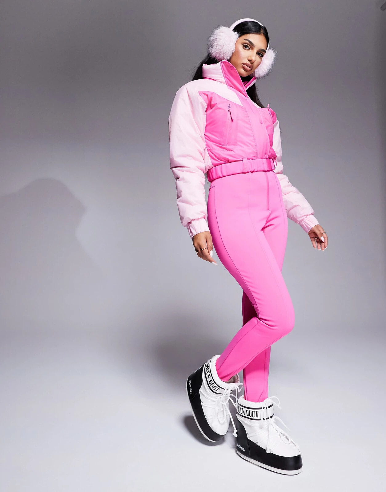 ASOS 4505 Ski water repellent insulated color block retro ski suit in pink