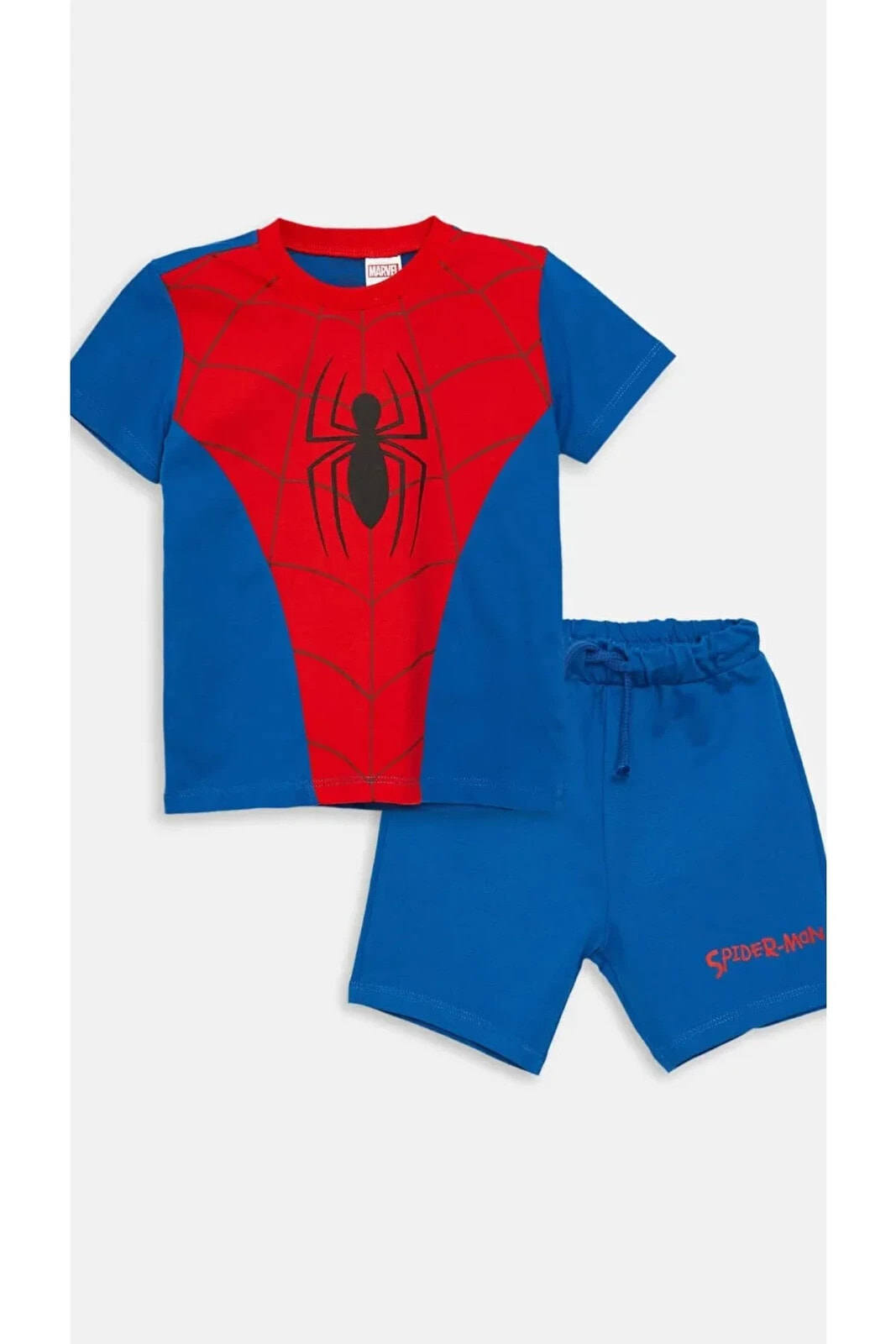 Bisiklet Yaka Kısa Kollu Spiderman Baskılı Erkek Bebek Tişört Ve Şort 2'li Takım