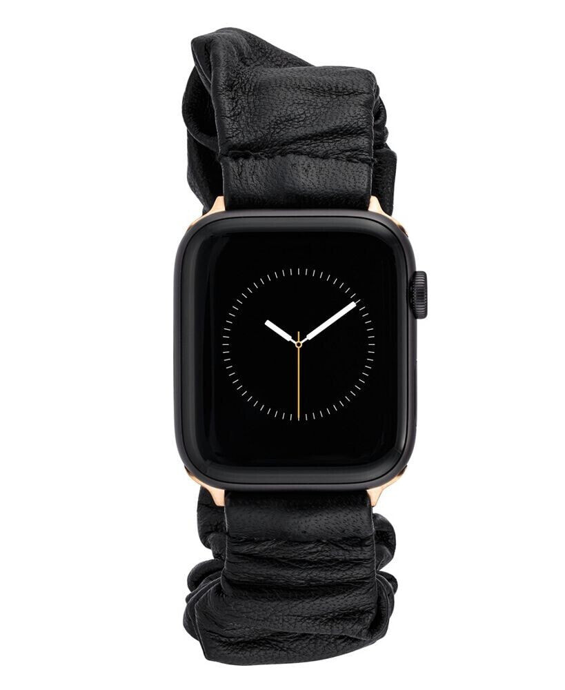 Anne Klein women's Black Genuine Leather Scrunchie Band Compatible with 38/40/41mm Apple Watch