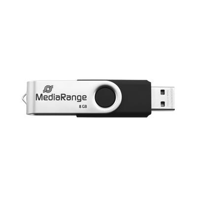 MediaRange MR931-2, 16 ГБ, Тип USB-A/Micro-USB, 2.0, 15 МБ/с, Поворотный, Серебристый, Черный