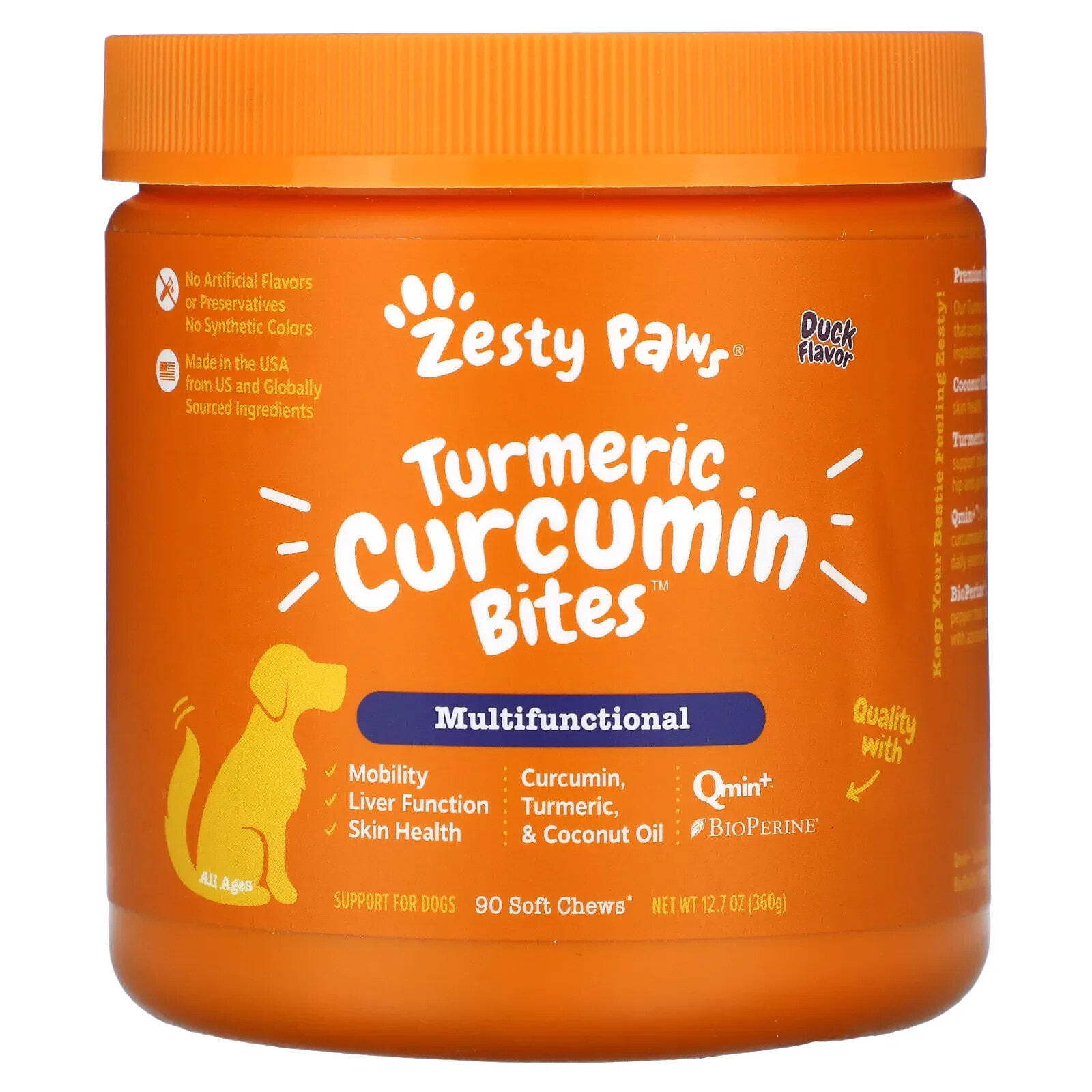 Zesty Paws, Turmeric Curcumin Bites for Dogs, Multifunctional, All Ages, Bacon, 90 Soft Chews