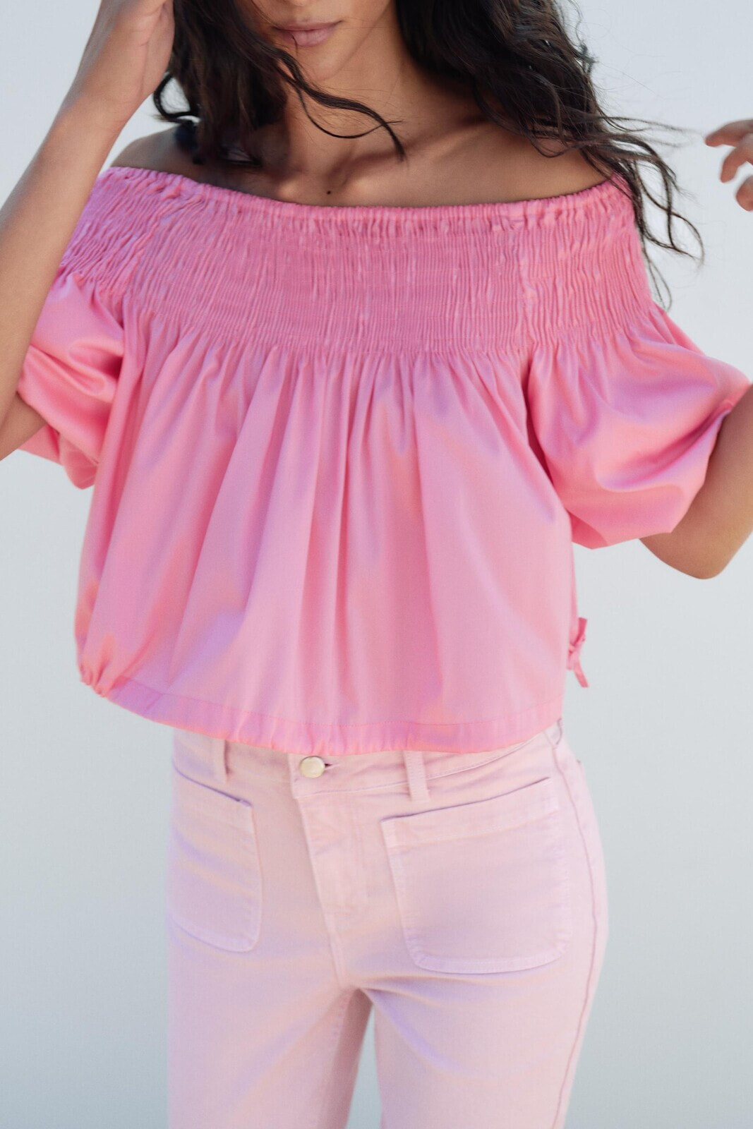 Off-the-shoulder top with elasticated detail