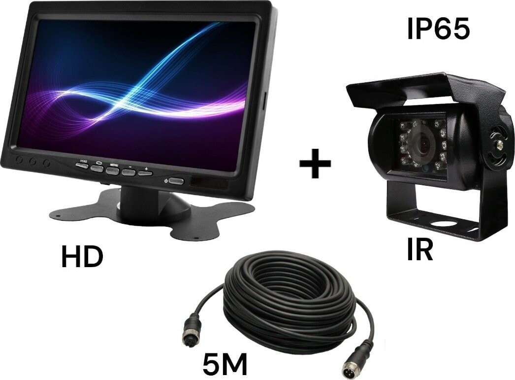 Wideorejestrator Nvox Monitor samochodowy lcd 7 cali 12/24v kabel 5m oraz kamera cofania 4pin zestaw hd