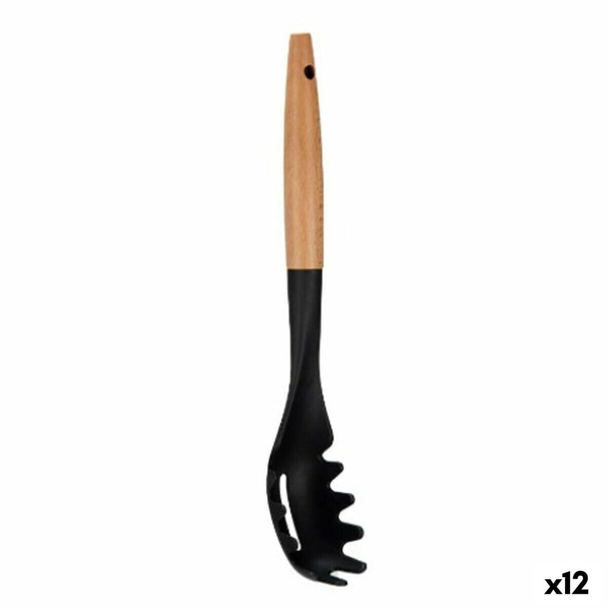 Pasta Spoon Black Natural Wood 6 x 33,5 x 6 cm (12 Units)