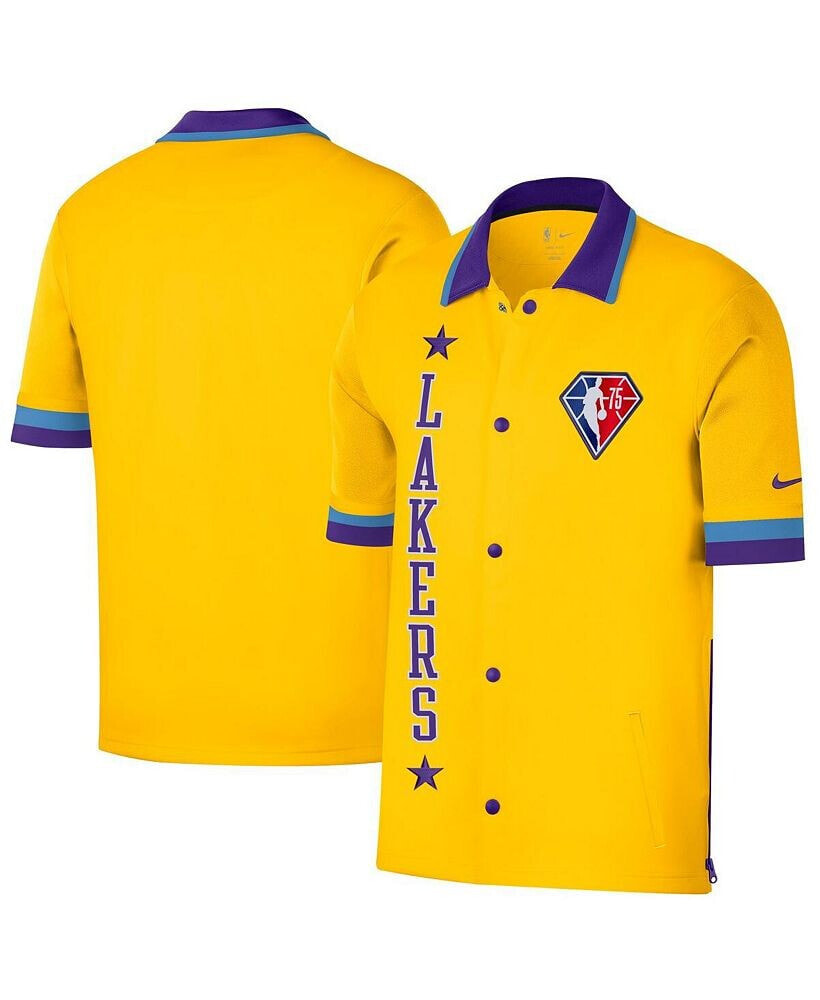 Nike men's Gold, Purple Los Angeles Lakers 2021/22 City Edition Therma Flex Showtime Short Sleeve Full-Snap Collar Jacket