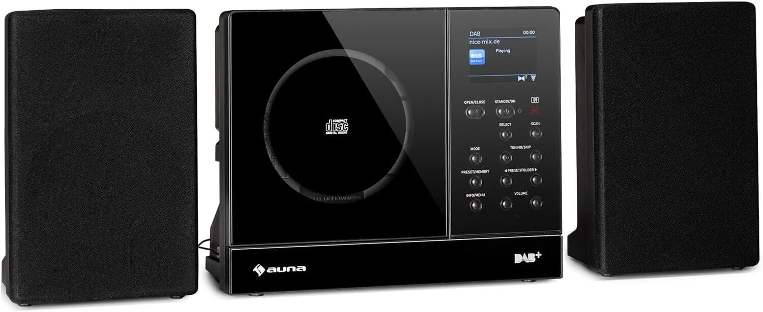 Auna Stereo System, Compact System with CD Player & DAB Radio, Mini Stereo System with 2 Speakers, Music System with FM/DAB/DAB+ Digital Radio, Bluetooth & AUX, MP3 & Spotify, Music System Compact
