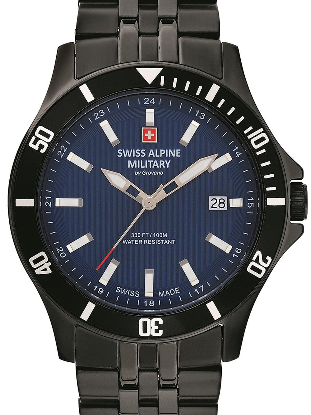 Мужские наручные часы с черным браслетом Swiss Alpine Military 7022.1175 mens 42mm 10ATM