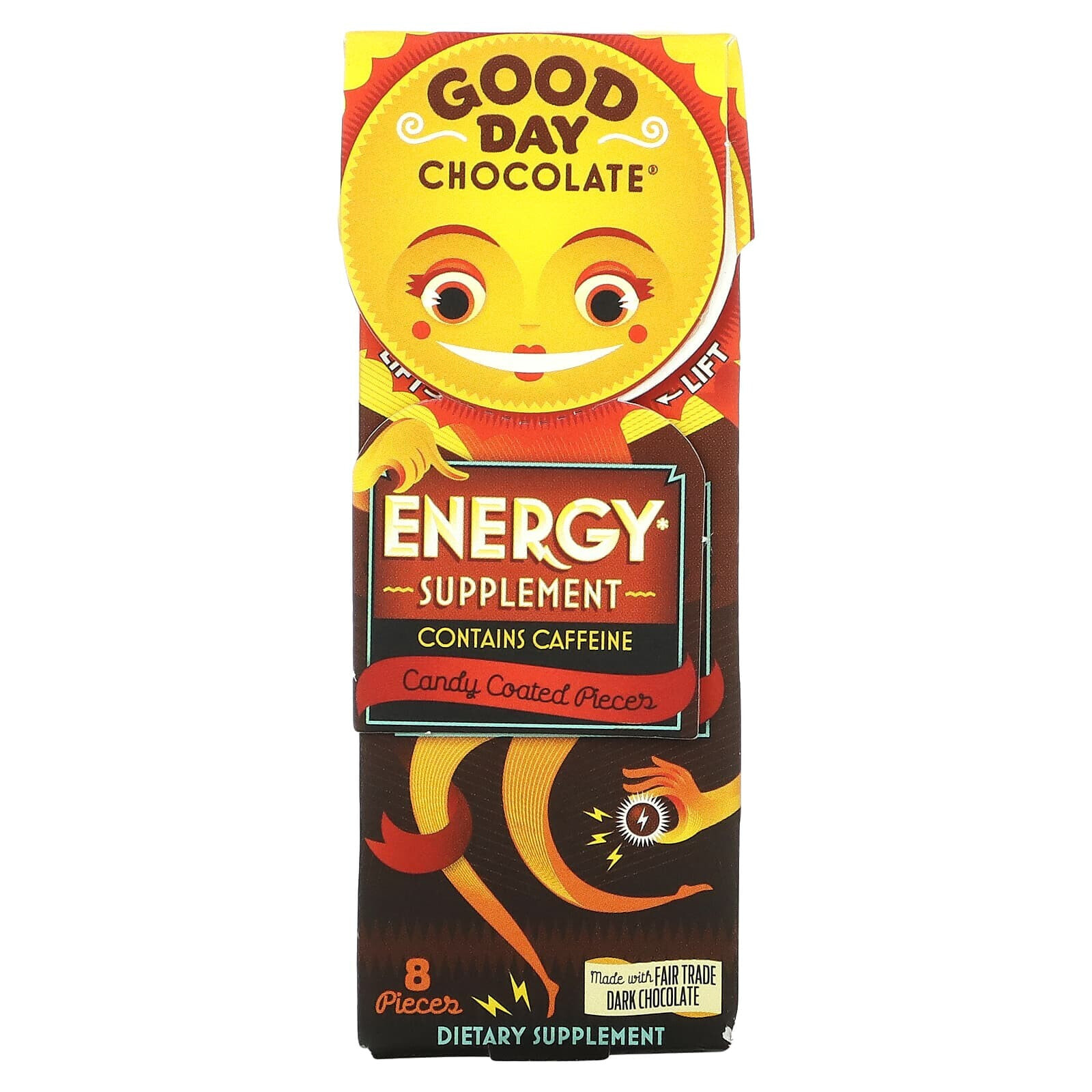 Good Day Chocolate, Energy Supplement, 8 Candy Coated Pieces
