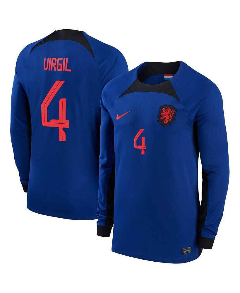 Nike men's Virgil Van Dijk Blue Netherlands National Team 2022/23 Away Breathe Stadium Replica Player Long Sleeve Jersey