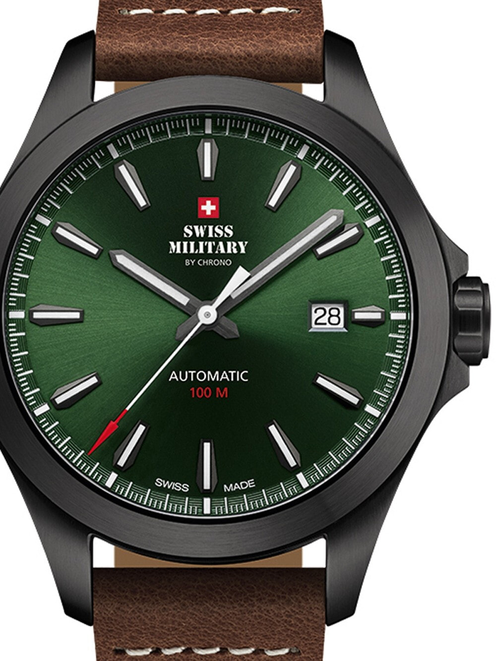 Мужские наручные часы с коричневым кожаным ремешком Swiss Military SMA34077.12 Automatic 42mm 10ATM