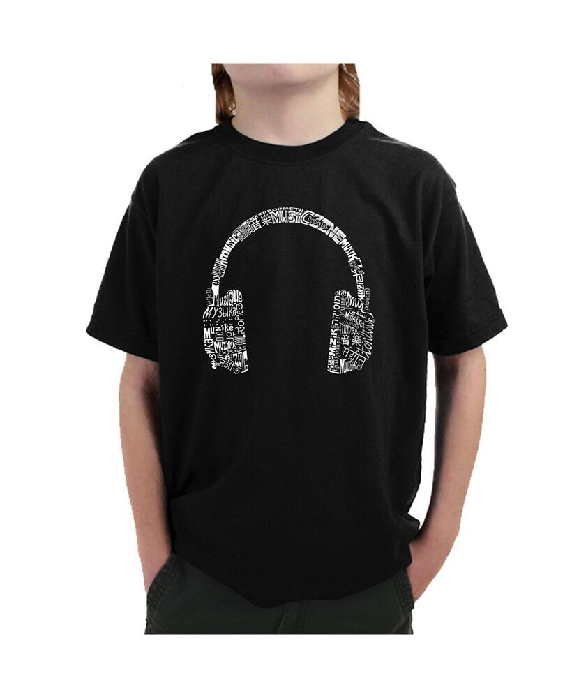 LA Pop Art big Boy's Word Art T-shirt - HEADPHONES - LANGUAGES