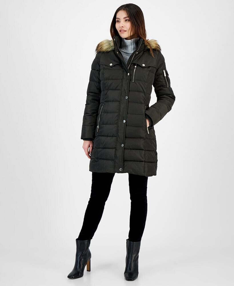 Women's Faux-Fur-Trim Hooded Puffer Coat, Created for Macy's куртки  V87527084Цвет: Зеленый; Размер: S купить по выгодной цене от 22137 руб. в  интернет-магазине  с доставкой