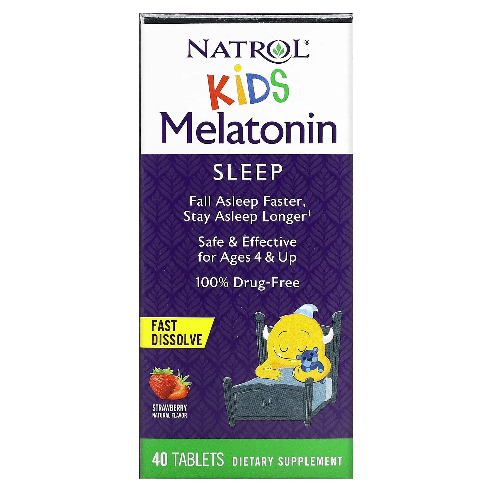 Kids, Melatonin, Ages 4 & Up, Strawberry, 40 Tablets