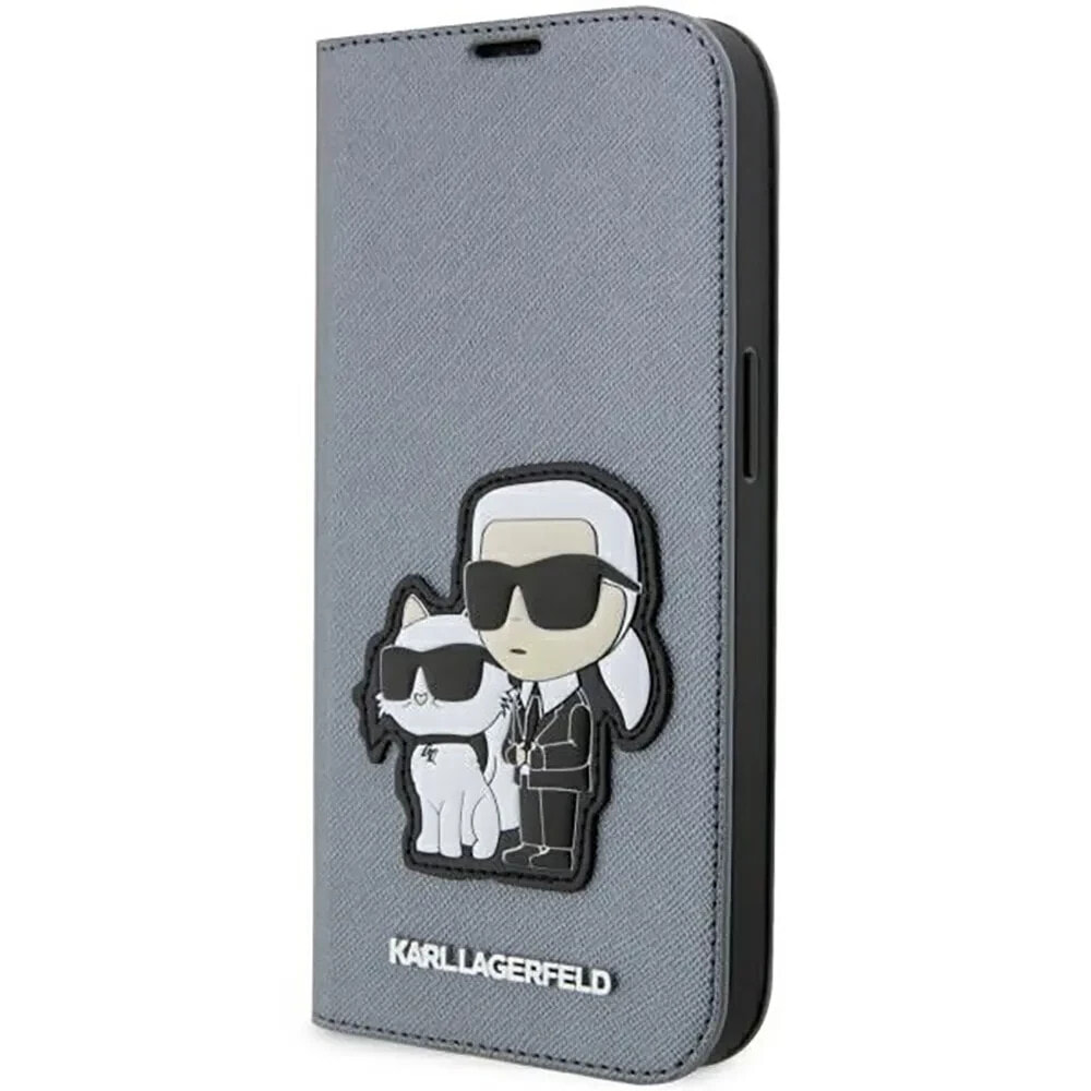 KARL LAGERFELD Klbkp14Lsankcpg iPhone 14 Pro 6.1 Book Srebrny Saffiano Karl&Choupette phone case