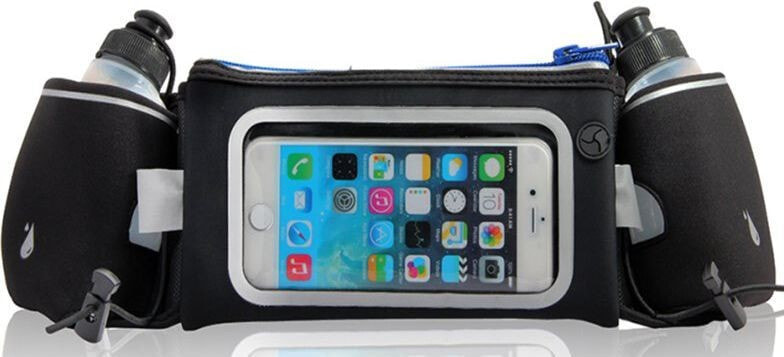 Platinet Running belt with a smartphone window and two water bottles