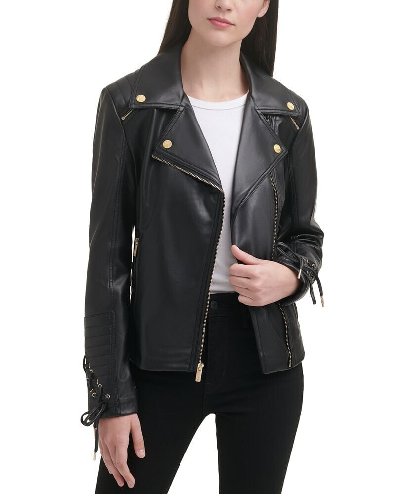 Women's Faux-Leather Asymmetric Moto Coat