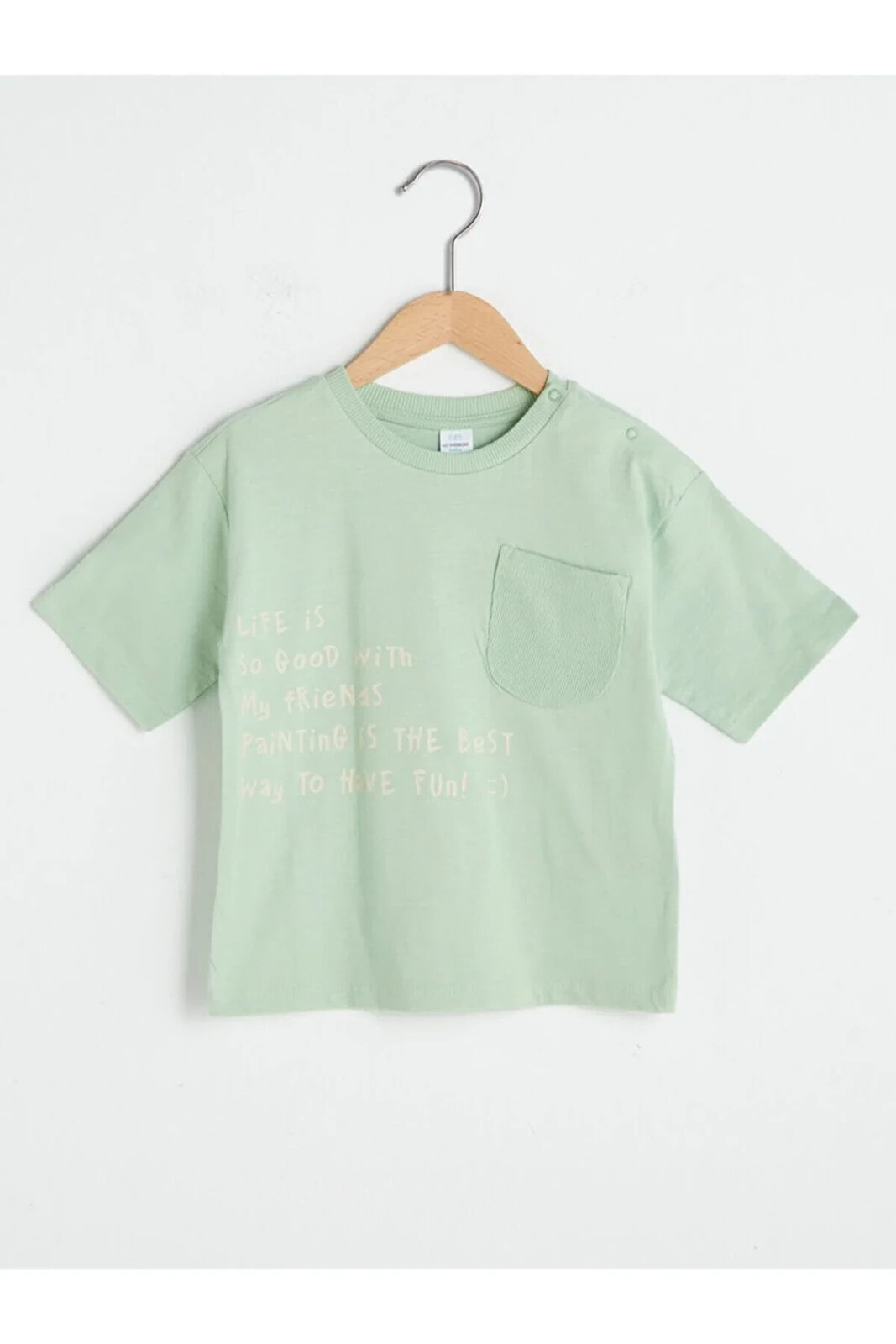 Erkek Bebek Yeşil Cep Detaylı T-Shirt