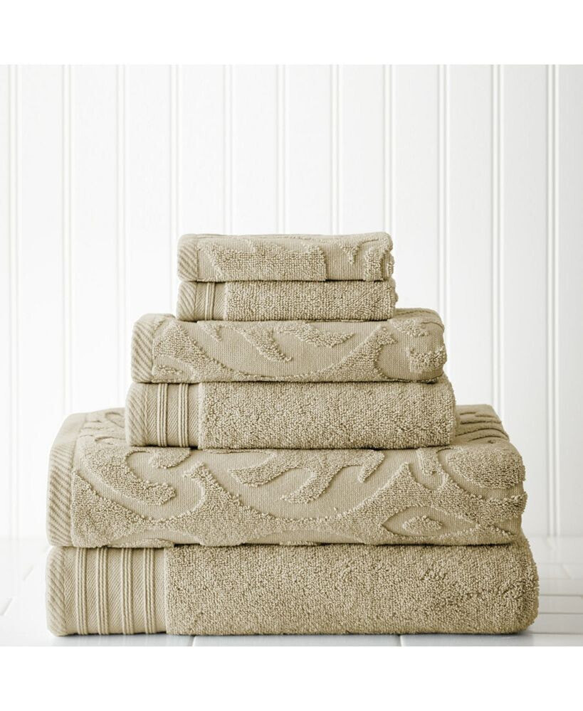 Modern Threads 6-Pc. Jacquard/Solid Medallion Swirl Towel Set