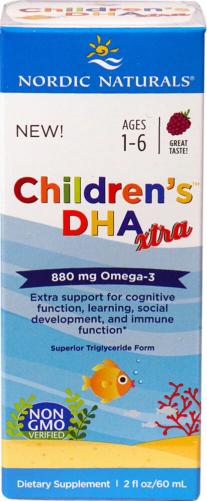 Nordic Naturals Children's DHA Xtra Омега-3 880 мг для развития мозга и нервной системы детей возрастом 1–6 лет, вкус ягодного пунша 60 мл