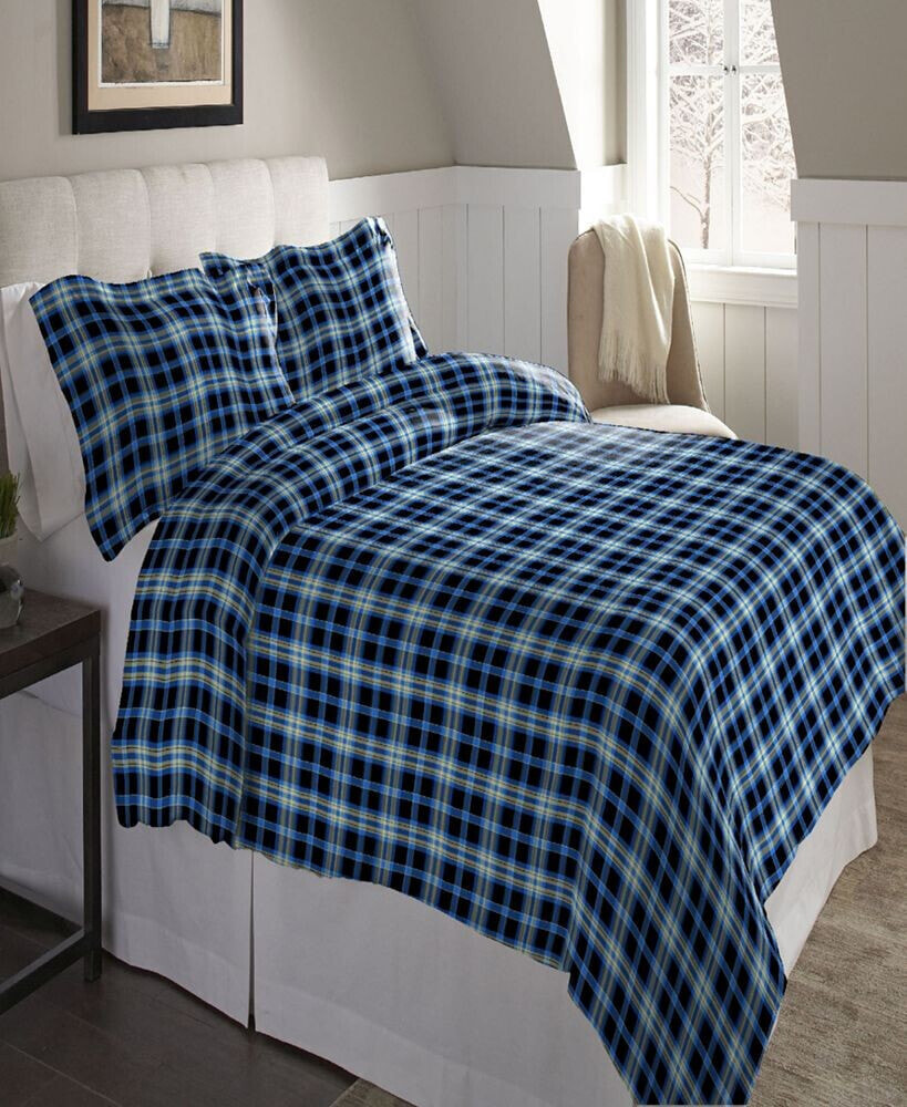 Pointehaven ashby Plaid Superior Weight Cotton Flannel Duvet Cover Set, Full/Queen