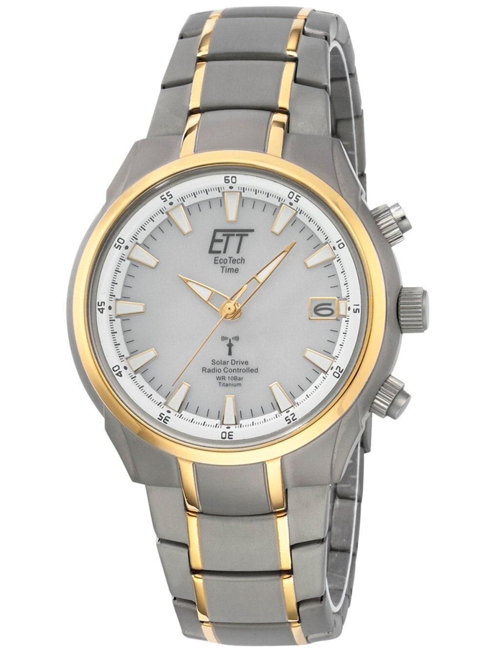 Мужские наручные часы с серебряным браслетом ETT EGT-11337-51M Solar Drive Radio Controlled Aquanaut II Titan Mens 42mm