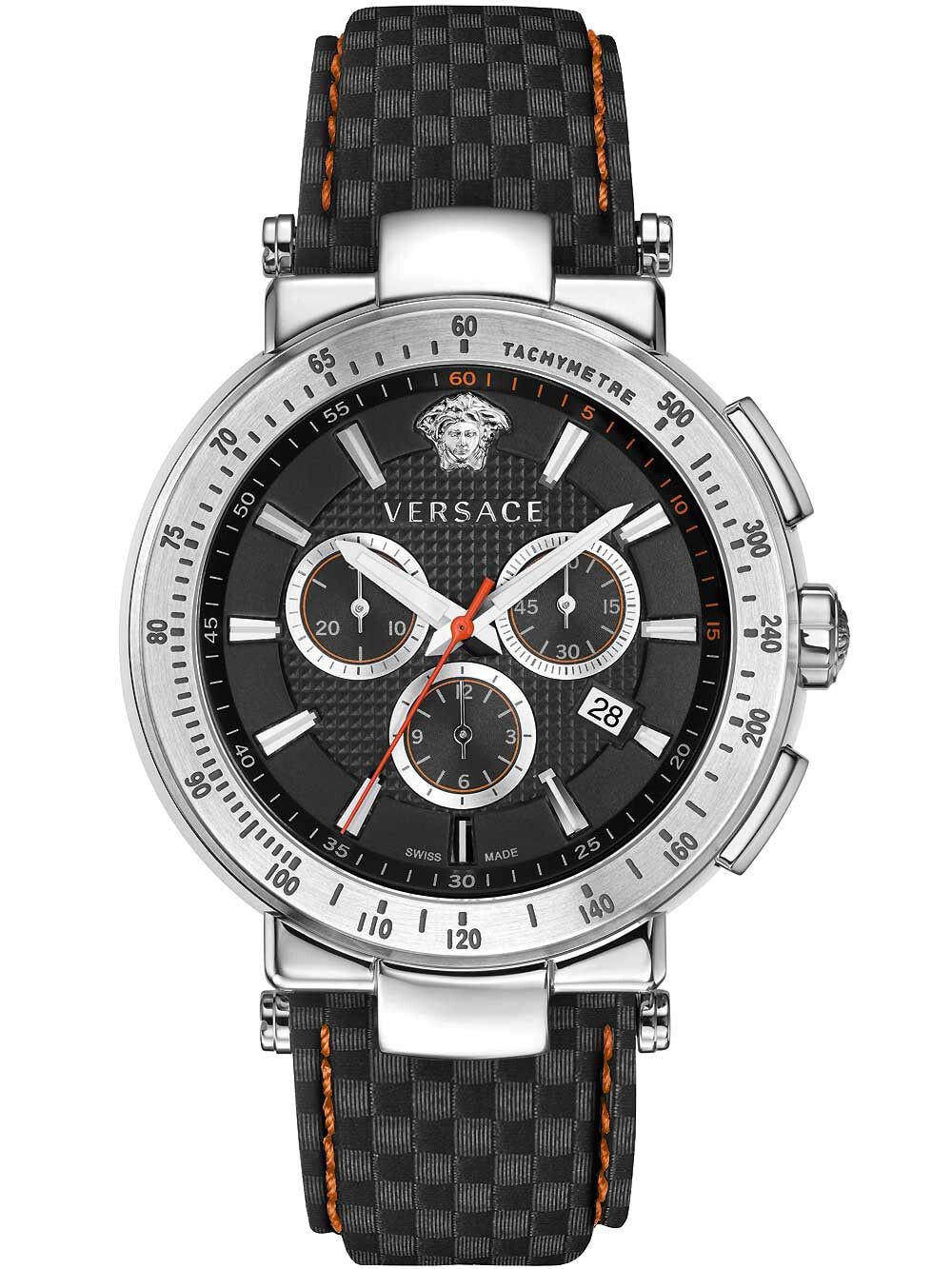 Мужские наручные часы с серым кожаным ремешком  Versace VFG040013 Mystique Sport chrono 43mm 5ATM