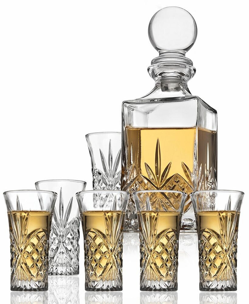 Godinger dublin Crystal 7 Piece Spirits Decanter & Shot Glass Set