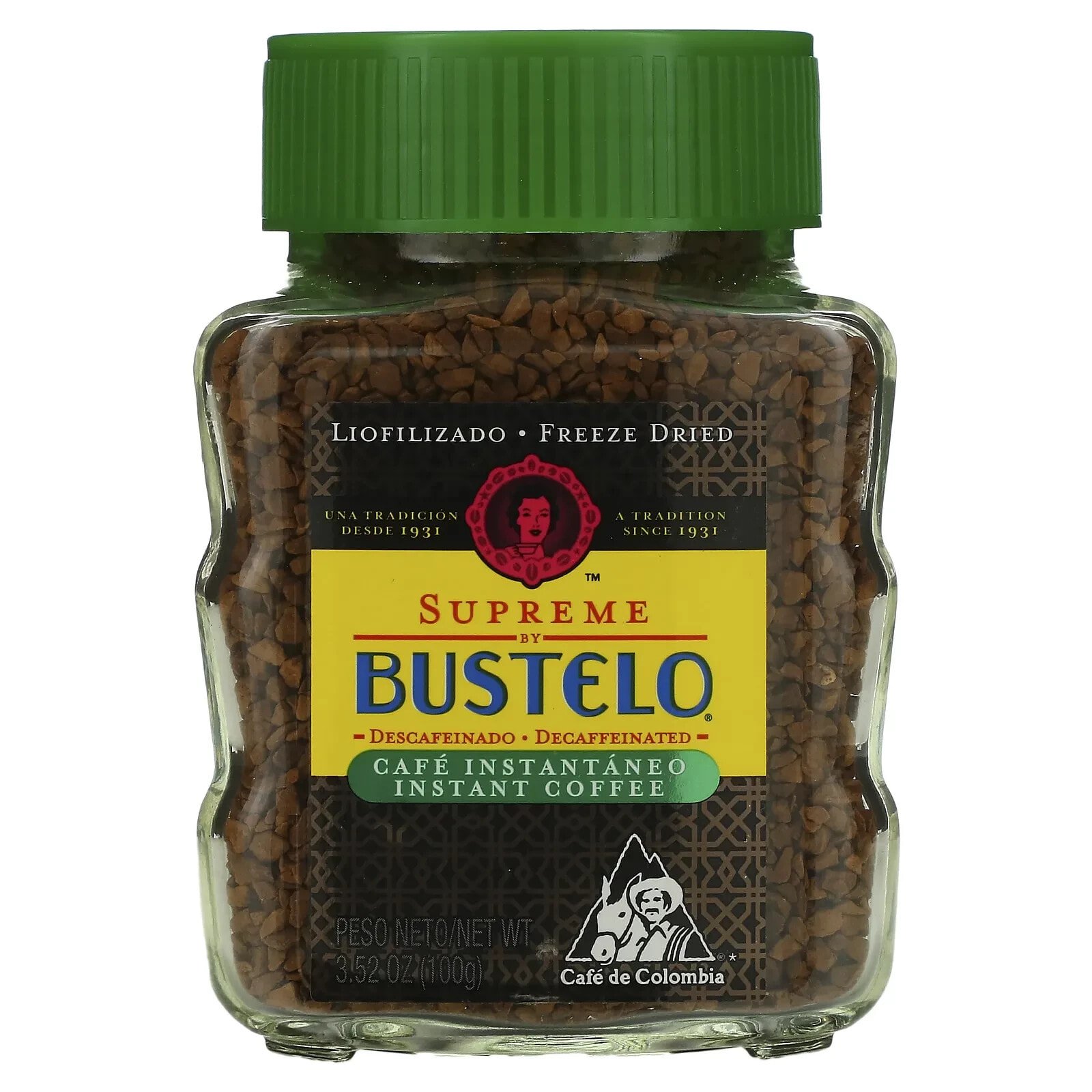 Café Bustelo, Supreme by Bustelo, растворимый кофе, сублимированный, без кофеина, 100 г (3,52 унции)