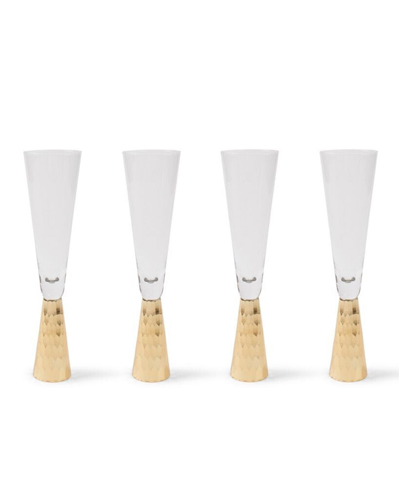 8 Oak Lane glass Hammered Champagne Flute, 4 Piece Set